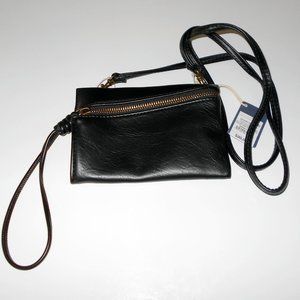 Designer Crossbody Purse Wristlet Bag Black Faux Leather - New With Tags